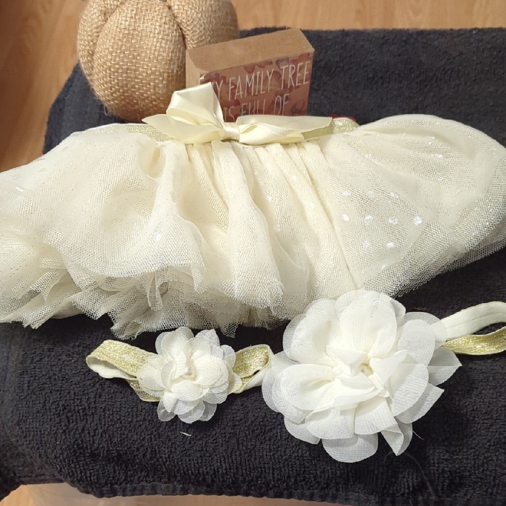 Little Me Cream Tutu and Headband Set